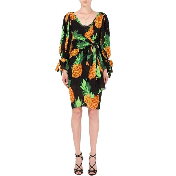 Dolce & Gabbana Runway Pineapple Wrap Silk Mini Dress Multicolor IT 42 M - Picture 3 of 13